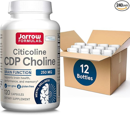 Jarrow Formulas Citicoline CDP Choline 250 MG, CDP Choline Supplement Supports Brain Health, Performance and Memory, 120 Capsules, Up to a 120 Day Supply, Pack of 12
