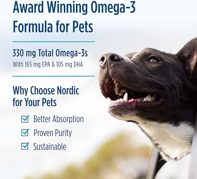 Nordic Naturals Omega-3 Pet, Unflavored - 120 Soft Gels - 330 mg Omega-3 Per Soft Gel - Fish Oil for Dogs with EPA & DHA - Promotes Heart, Skin, Coat, Joint, & Immune Health