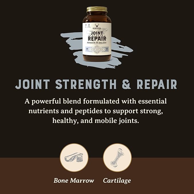HEART & SOIL Grass Fed Joint Support Supplement - Bovine Tracheal Cartilage Immune Support Capsules - Joint Health Supplement for Women, Men, & Seniors - Non GMO Dietary Supplement - 180 Capsules
