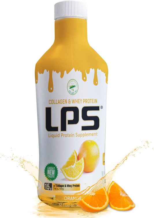 Nutritional Designs Sugar-Free Liquid Collagen & Whey Protein Supplement - Non-GMO Drink - Promotes Healthy Skin & Hair for Men & Women (Orange)