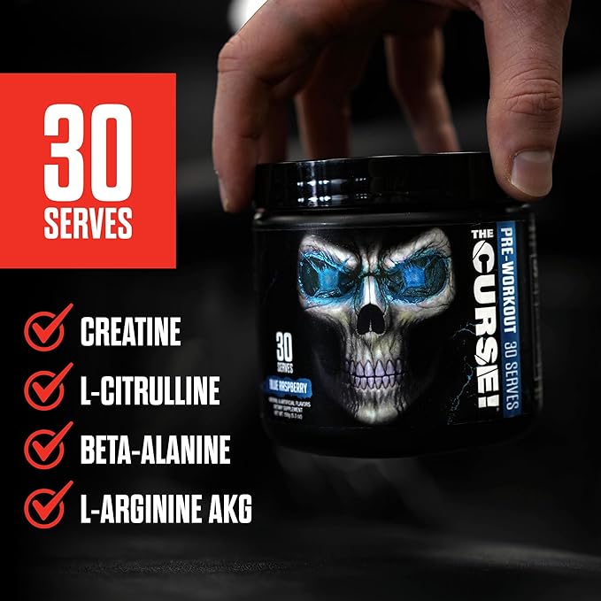 JNX SPORTS The Curse! Pre Workout Powder - Blue Raspberry 30 Servings | Preworkout: Boost Strength, Energy + Focus for Men & Women | Caffeine, Beta-Alanine, Creatine & L-Citrulline