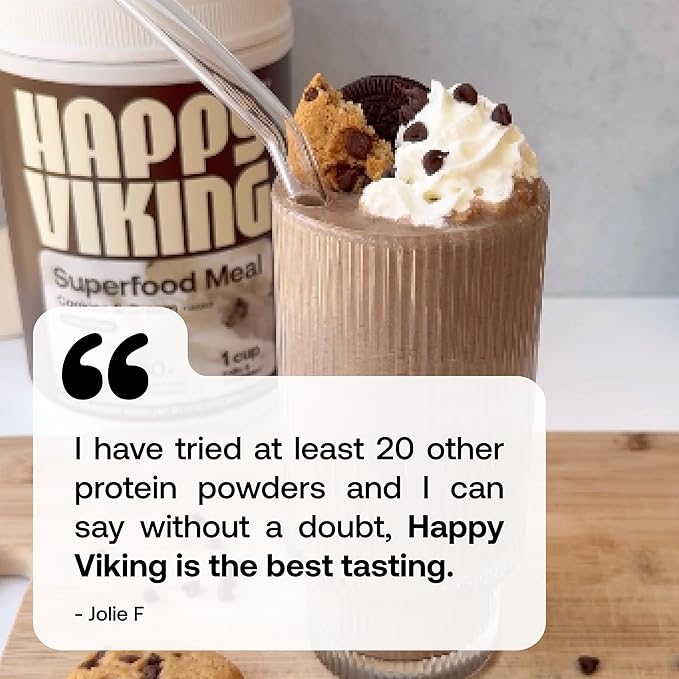 Happy Viking Cookies and Cream Plant Protein Powder, Created by Venus Williams, 20G Protein, Low Carb, Keto, Vegan, Gluten-Free, Non-GMO, Superfoods, Complete Meal Replacement, 1 Canister