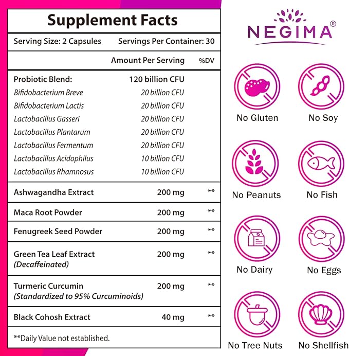 Menopause Supplements for Women, 120 Billion CFUs Probiotics for Women, 13-in-1 Herbs & Botanicals Complex, for Hormone Menopause, Hot Flashes, Night Sweats, Mood Swings, Sleep Disturbances - 60 Caps