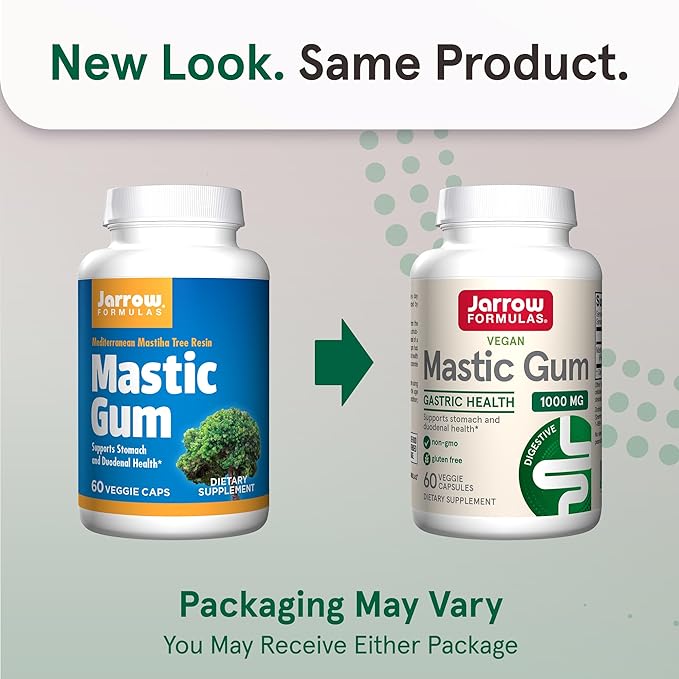 Jarrow Formulas Mastic Gum 1000 mg, Dietary Supplement for Gastrointestinal Health Support, 60 Veggie Capsules, 30 Day Supply