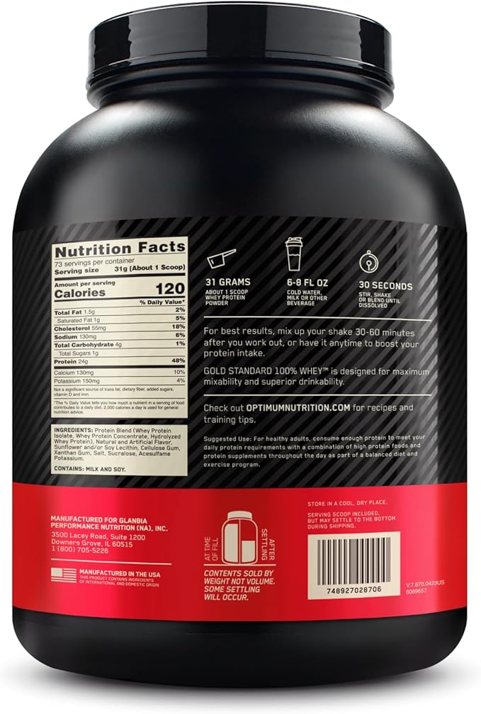 Optimum Nutrition Gold Standard 100% Whey Protein Powder, Vanilla Ice Creme, 5 Pound (Packaging May Vary)
