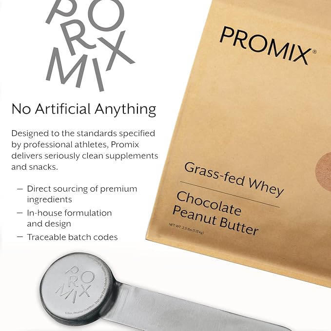 Promix Whey Protein Powder, Chocolate Peanut Butter - 2.5lb Bulk - Grass-Fed & 100% All Natural - ­Post Workout Fitness & Nutrition Shakes, Smoothies, Baking & Cooking Recipes - Gluten-Free