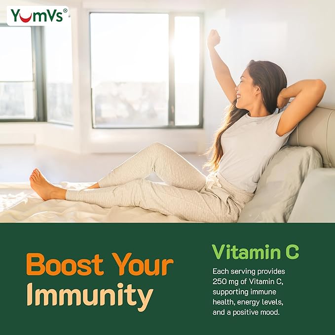 YumVs Vitamin C Gummies for Adults - 250 mg Orange Flavored Vitamin C Gummy - Vitamin C Chewable Immune Gummies for Adults - Immune Support Supplement - Kosher, Halal, Gluten Free (120 Count)