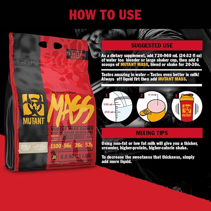 Mutant Mass Weight Gainer Protein Powder – Build Muscle Size and Strength with 1100 Calories (Chocolate Fudge Brownie, 15 Pound (Pack of 1))
