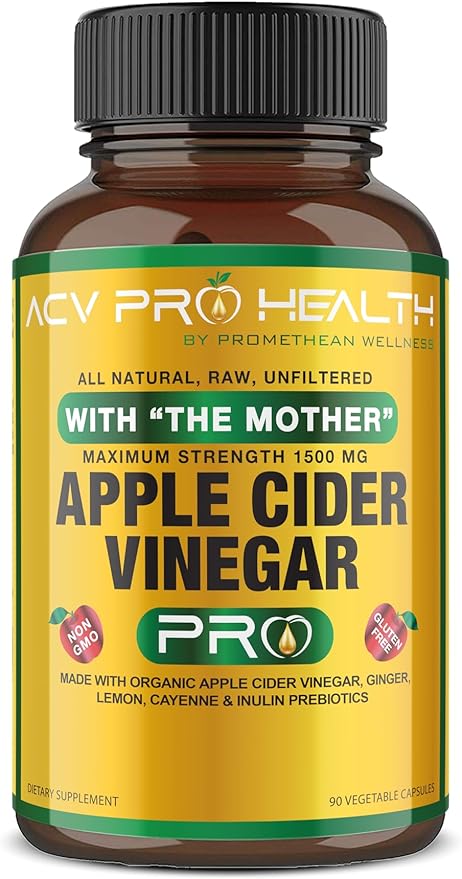 ACV Pro Apple Cider Vinegar Capsules Certified Organic with Mother ACV Pills Detox Cleanse Acid Reflux Relief Support Supplement Ginger Root Cayenne Pepper Powder