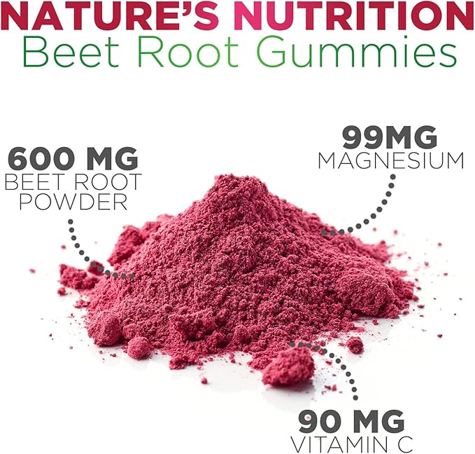 Beet Root Supplement Gummies with Vitamic C & Magnesium - Energy Heart Health Support, Supports Nitric Oxide Production - Gluten Free, Non-GMO Beets Root Gummy - Pomegranate Berry Flavor - 60 Gummies