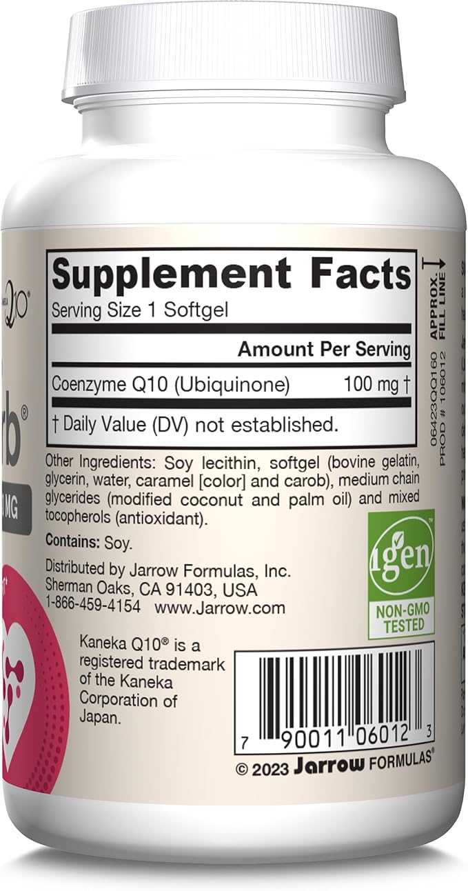 Jarrow Formulas Q-absorb Co-Q10 100 mg, Dietary Supplement, Antioxidant Support for Mitochondrial Health, Cellular Energy Production and Cardiovascular Health, 60 Softgels, 60 Day Supply