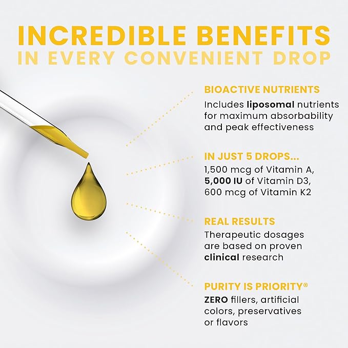 Pure Therapro Rx Vegan A-D-K Drops - 3 Month Supply - Vitamin A (Palmitate), Liposomal Vitamin D3 (Pureshine), Liposomal Vitamin K2 (MK-4 & MK-7) Supports Immunity & Bone Health - 10 mL