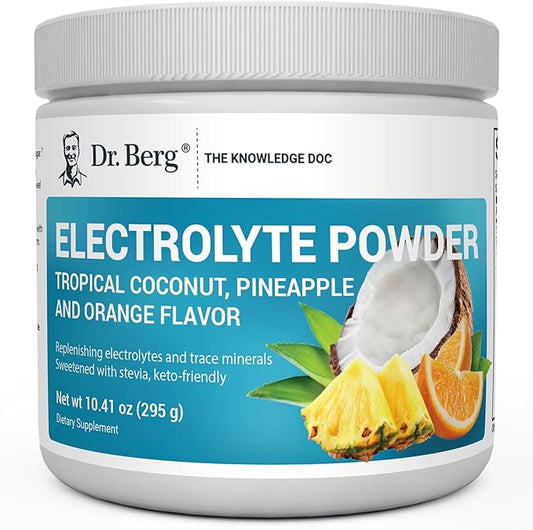 Dr. Berg Zero Sugar Hydration Keto Electrolyte Powder - Enhanced w/ 1000 mg of Potassium & Real Pink Himalayan Salt (NOT Table Salt) - Tropical Coconut, Pineapple & Orange Drink Supplement 50 Servings