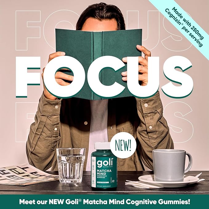 Goli Matcha Mind Gummies - 300 Count - Green Tea Leaves Powder with Cognizin for Focus, Attention and Brain Health, Vegan, Non-GMO, Gluten-Free & Gelatin Free.