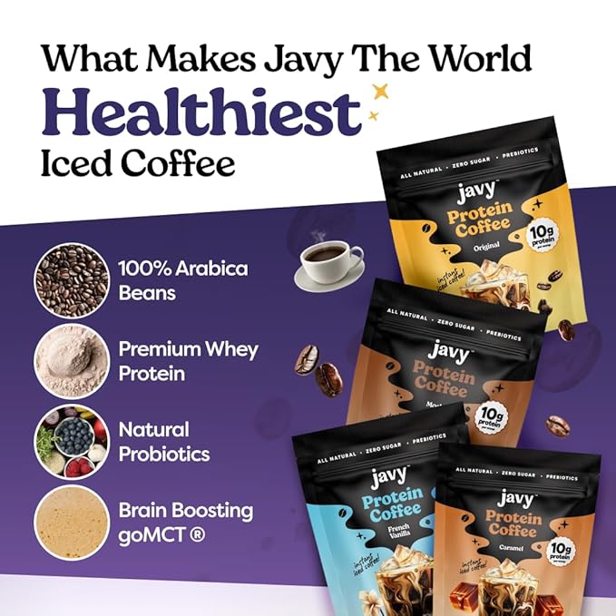 Javy Hazelnut Protein Coffee - Premium Whey Protein & Instant Iced Coffee - 100% Arabica Coffee - Zero Artificial Flavors & Sweeteners, 6 Servings