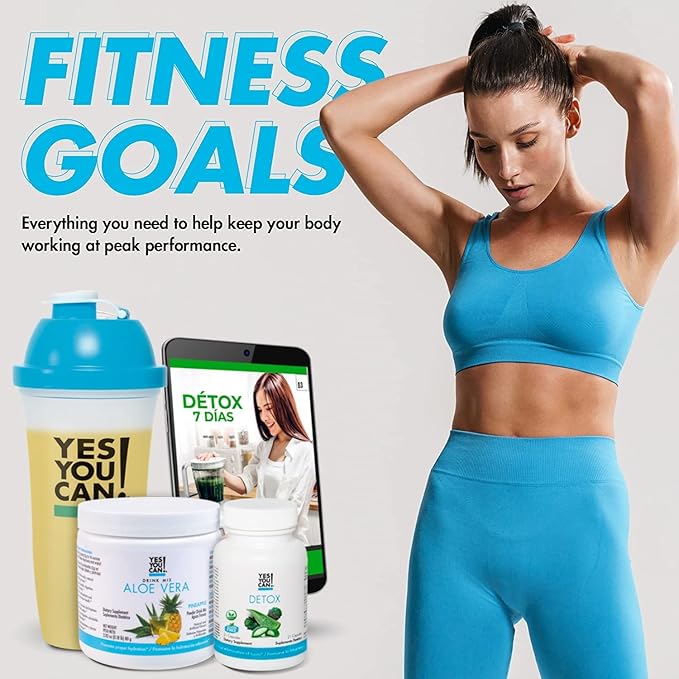 Yes You Can! Detox Kit Bundle - Includes YYC! Capsules, Aloe Vera Drink Mix, and Water Bottle, Body Cleanse Kit, Daily Cleanse and Proper Hydration with Vitamins - (Pineapple)