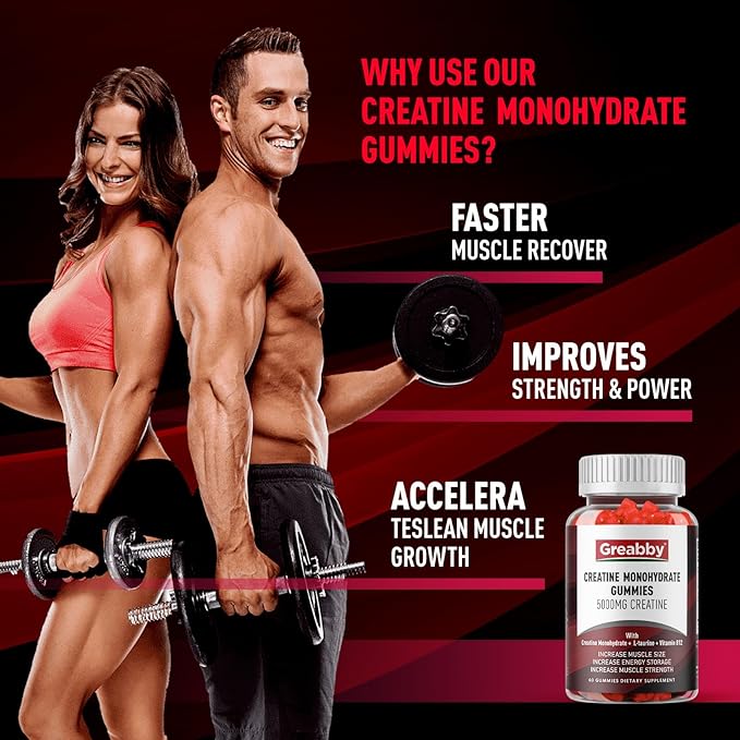Creatine Monohydrate Gummies - 5g Creatine Monohydrate for Women & Men, L-Taurine, B12, Creatine Chews for Muscle Growth, Increase Strength and Build Muscle, Mixed Berry Flavor 120 Count