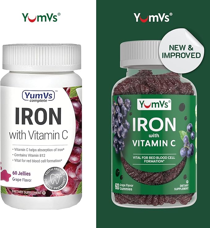 VumVs Iron Gummies for Women and Men - Grape Flavor - 10 mg Chewable Iron Supplement for Women Gummies with Vitamin C - Kosher, Gluten Free - Blood Builder Iron Supplement Gummies (60 Count), 2 Pack