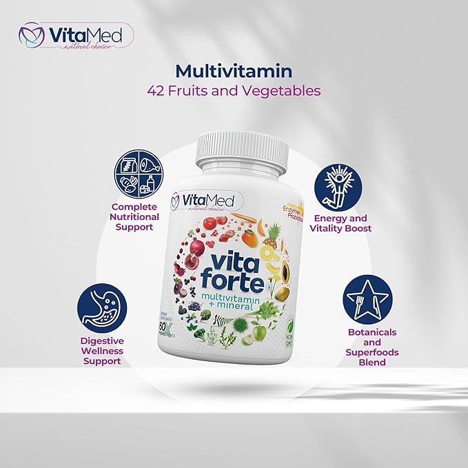 Vegan Multivitamin for Women and Men with digestive enzymes, Probiotics, Vitamin D3, Vitamin C, Vitamin A, Vitamin B12, Multi Vitamin and Multimineral Supplement for Immune Support,60 Tablets
