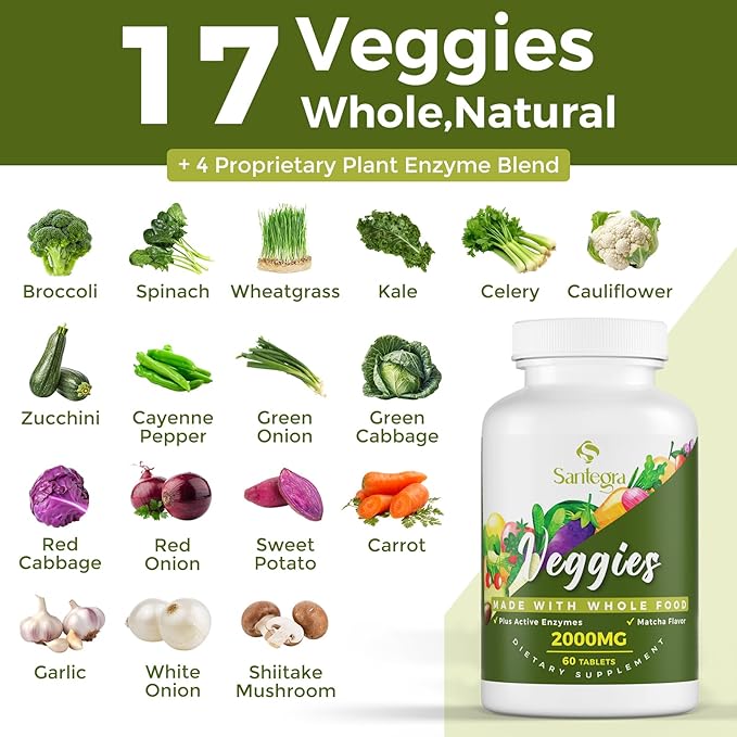 2000 MG Fruits and Vegetables Supplements, Natural Balance Over 35+ Fruits and Vegetables, 100% Whole Food Superfoods Fruit and Veggies Supplement, Energy Balance, Sugar-Free, Vegan, 120 Tablets
