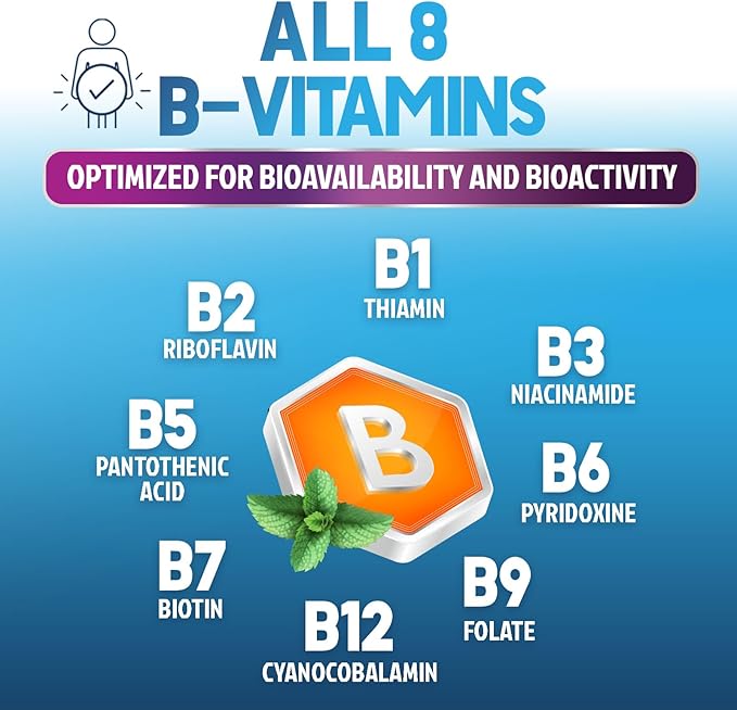 Vitamin B Complex Capsules with Vitamins B1 B2 B3 B6 B12 B100 C Biotin Folate & Folic Acid - Supplement for Energy, Brain, & Immune Support - Super B Vitamin Complex for Women & Men - 60 Vegan Pills