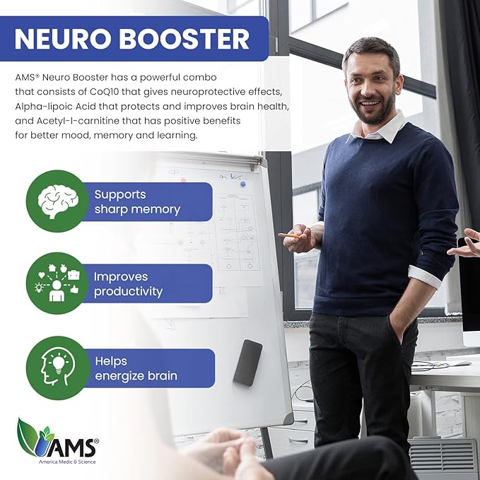 America Medic & Science Neuro Booster (60 Capsules) | Nutritional Supplement for Brain Health | Vitamin Pills for Better Memory and Cognitive Function | with Coenzyme Q10, ALA, and Acetyl L-Carnitine