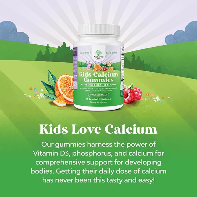 Tasty Kids Calcium Gummies - Vitamin D & Calcium Gummies for Children - Vitamin Gummies with Calcium & Vitamin D for Muscle Bone & Development - Gelatin-Free Kosher Childrens Gummies 30ct (2 Pack)