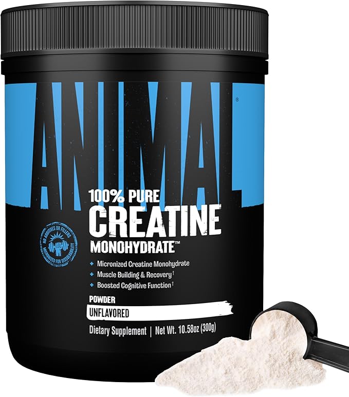 Animal Micronized Creatine Monohydrate Powder - Delays Muscle Fatigue, Supports Muscle Growth, Endurance, ATP Production, Cognitive Function, Strength, and Recovery for Men & Women - Unflavored, 300g