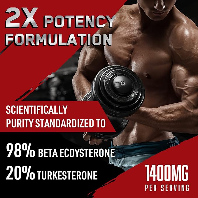 1400mg Beta Ecdysterone and Turkesterone Supplements, Maximized 98% Beta Ecdysterone & 20% Turkesterone Extract for Muscle Mass,Strength, Protein Synthesis, 120 Capsules