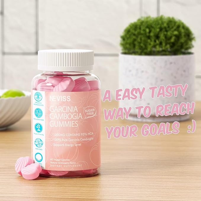 Sugar Free Garcinia Cambogia Gummies 1000mg 95% HCA with L-Carnitine, Raspberry Ketone, Chromium, Green Coffee Bean for Metabolism, Energy Boost, 100% Organic Extract, Vegan, Strawberry Flavor 120 Cts