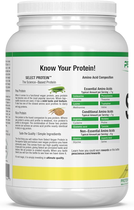 PEScience Select Vegan Plant Based Protein Powder, Peanut Butter Delight, 27 Serving, Premium Pea and Brown Rice Blend