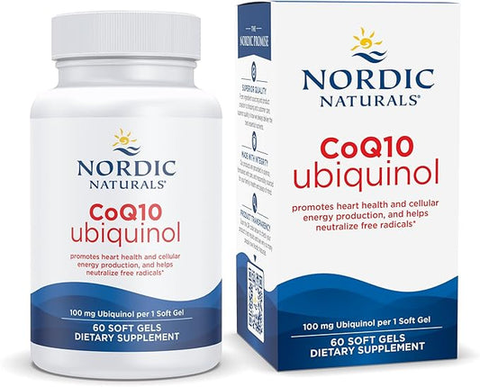 Nordic Naturals Nordic CoQ10 Ubiquinol - 60 Mini Soft Gels - 100 mg Coenzyme Q10 (CoQ10) Ubiquinol - Heart & Brain Health, Cellular Energy Production, Antioxidant Support - Non-GMO - 60 Servings