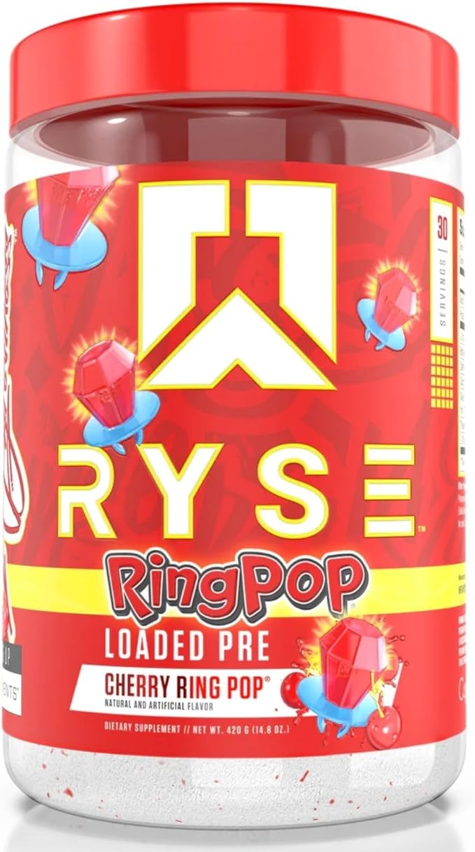 Ryse Loaded Pre Workout Powder Supplement for Men & Women | Pumps, Energy, Focus | Beta Alanine + Citrulline | 390mg Caffeine | 30 Servings (Cherry Ring Pop)