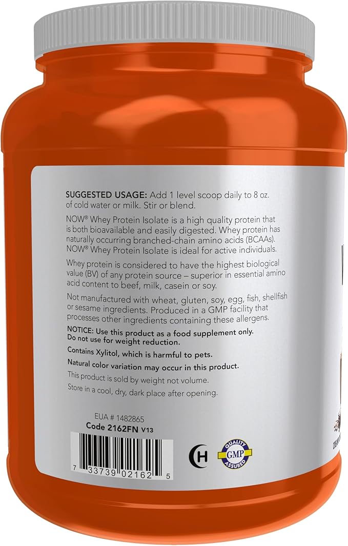 NOW Foods Sports Nutrition, Whey Protein Isolate, 25 g With BCAAs, Creamy Chocolate Powder, 1.8-Pound