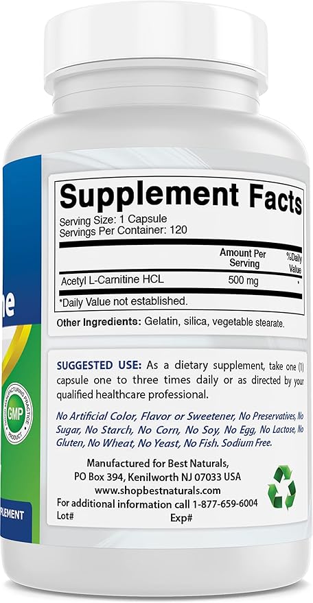 Best Naturals Acetyl L-Carnitine 500 Mg 120 Capsules (120 Count (Pack of 3))
