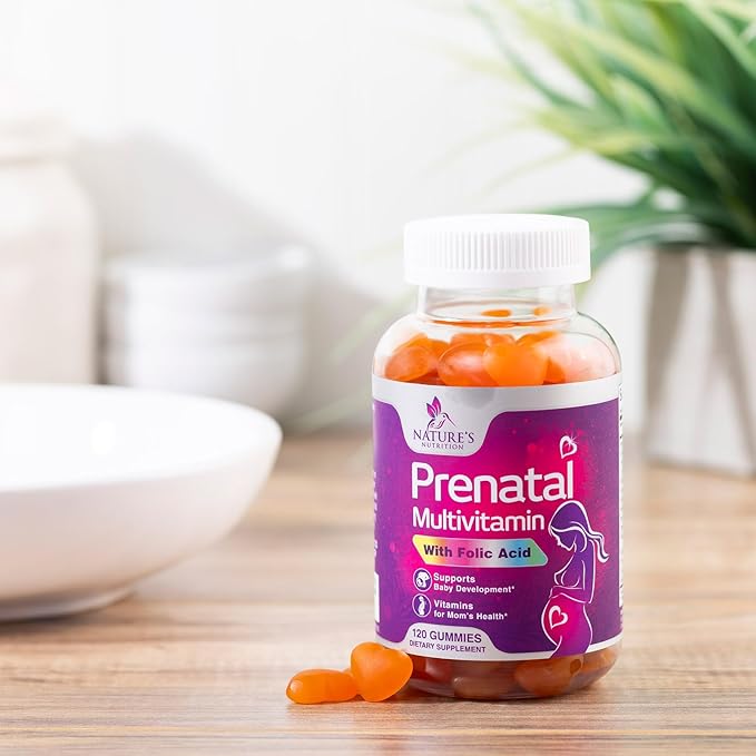 Prenatal Gummy with Folic Acid, Prenatal Vitamins and Minerals for Fetal Support, Vitamin A, C, D3, B12, B6 & Folate, Prenatal Multivitamin for Pregnant & Nursing Women - 120 Gummies, 60 Day Supply