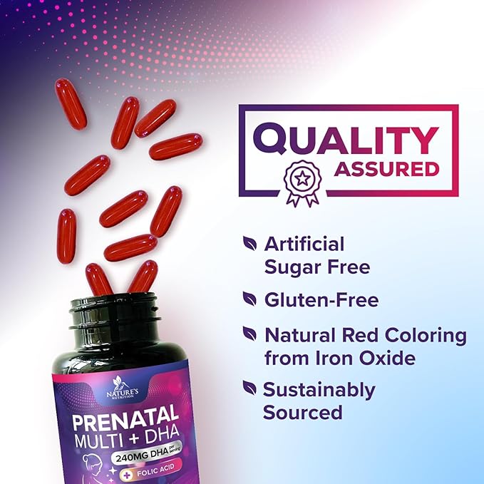 Women's Prenatal Multivitamin with Folic Acid + DHA, Prenatal Vitamin Supplement for Fetal Support w/Folate, Omega 3, Vitamins D3, B6, B12 & Iron, Pregnancy Prenatal DHA, Non-GMO - 120 Softgels