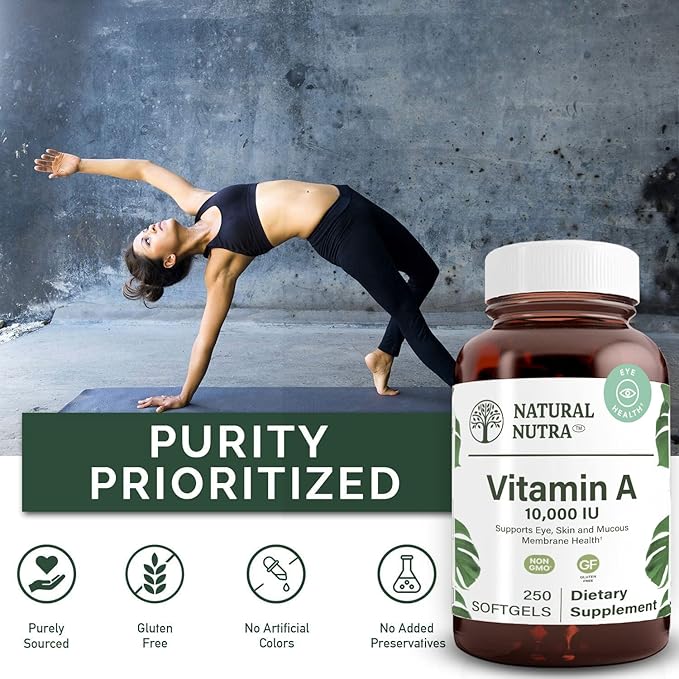 Natural Nutra Vitamin A 10,000 IU Softgels – High Potency Eye and Skin Vitamins – Gluten-Free Vitamin A Supplement for Sight & Skin Health – Fish Liver Oil for Men and Women, 250 Softgels (2 Pack)