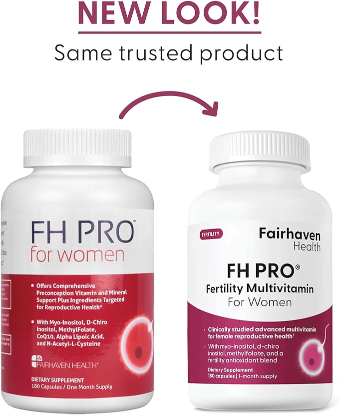 Fairhaven Health FH Pro for Women | Premium Fertility Supplement for Women | Cycle Regularity and Egg Quality for Her | Female Multivitamin for Conception Support | 180 Capsules | 1 Month Supply