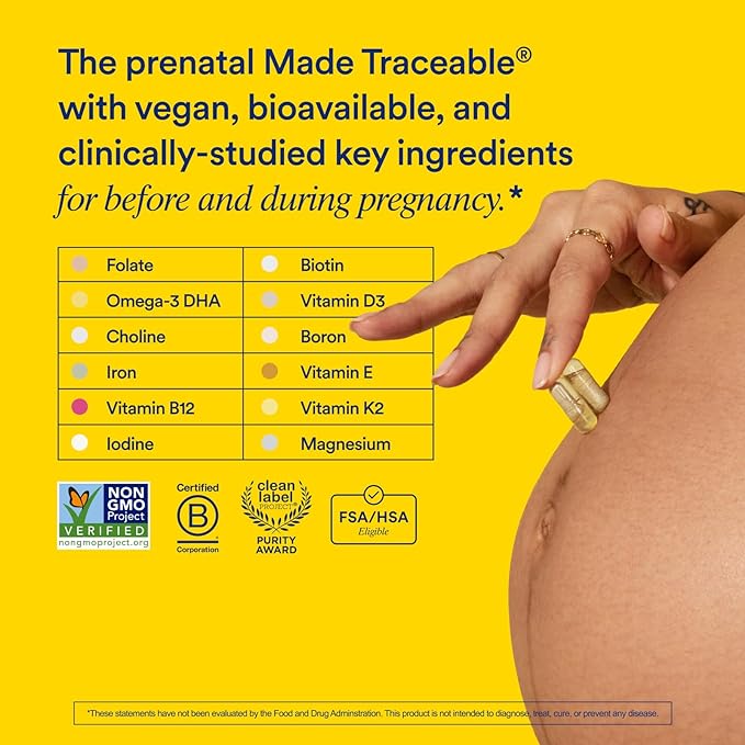 Ritual Essential for Women Prenatal Multivitamin: Folate & Choline for Neural Tube Support, Omega-3 DHA for Fetal Brain Development, Iron, Calcium-Helper D3 & K2, Non-GMO, Vegan, Citrus, 30 Days