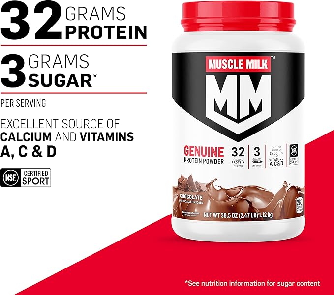 Muscle Milk Genuine Protein Powder, Strawberries 'N Crème, 32g Protein, 4.94 Pound