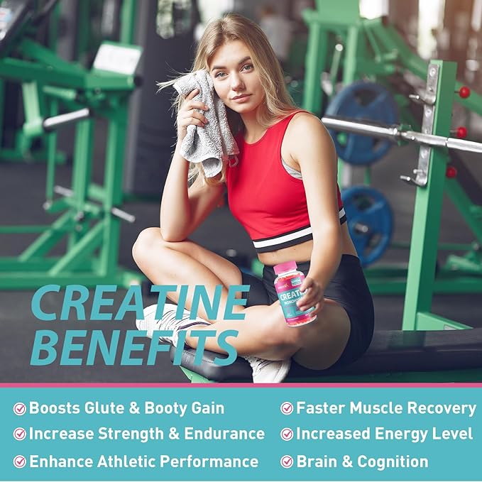 Creatine Monohydrate Gummies, Creatine for Women, Creatine Pre Workout Chewables Supplement 5000mg with Taurine & B6 - for Muscle, Recovery, Strength, Energy & Endurance and Performance - 120 Count