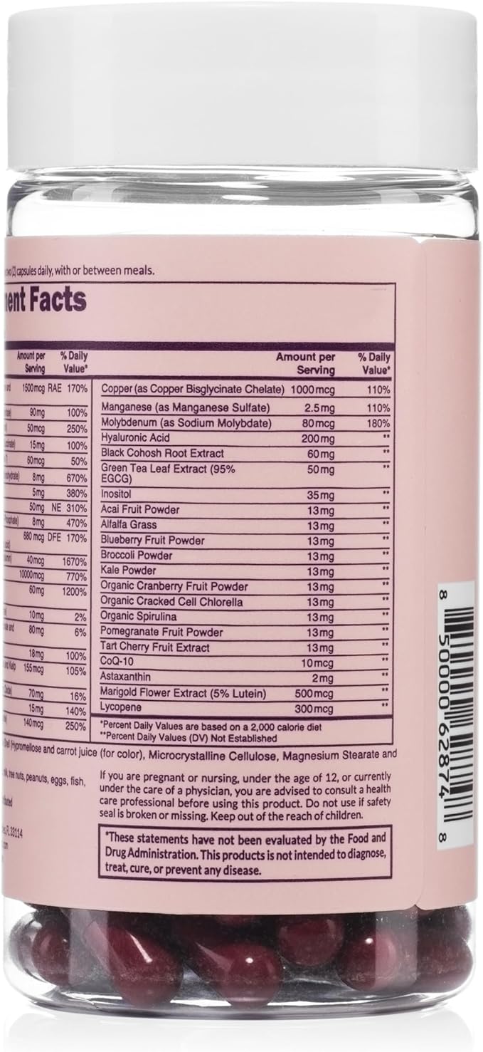 Ella Women's Multi - Daily Multivitamin - Vitamins A, C, E, Selenium, Zinc, Fruit and Super Green Extracts, to Boost Immune Support - Gluten-Free and Vegetarian Vitamins, 60 Capsules