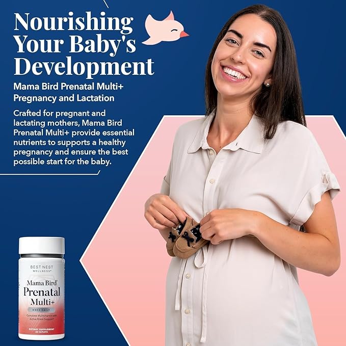 Best Nest Wellness Mama Bird Prenatal Vitamin: Vegan Prenatal Vitamins for Women w/Methylfolate (Folic Acid) w/Organic Herbal Blend, Prenatal Vitamins for Women B12, Choline, Once Daily, 30 Count