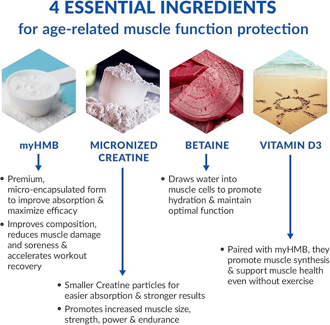 BioTrust Ageless Muscle Builder - Creatine HMB Powder with Vitamin D3 & Betaine - Build & Preserve Naturally Declining Muscle Mass & Strength - Unflavored, 30 Servings