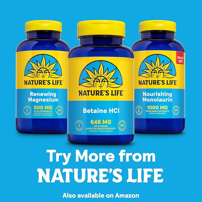 NATURE'S LIFE Betaine HCL with Pepsin - Digestive Health Formula with Digestive Enzymes for Gut Health Support - High Potency Hydrochloric Acid Supplement, 60-Day Guarantee, 100 Servings, 100 Capsules