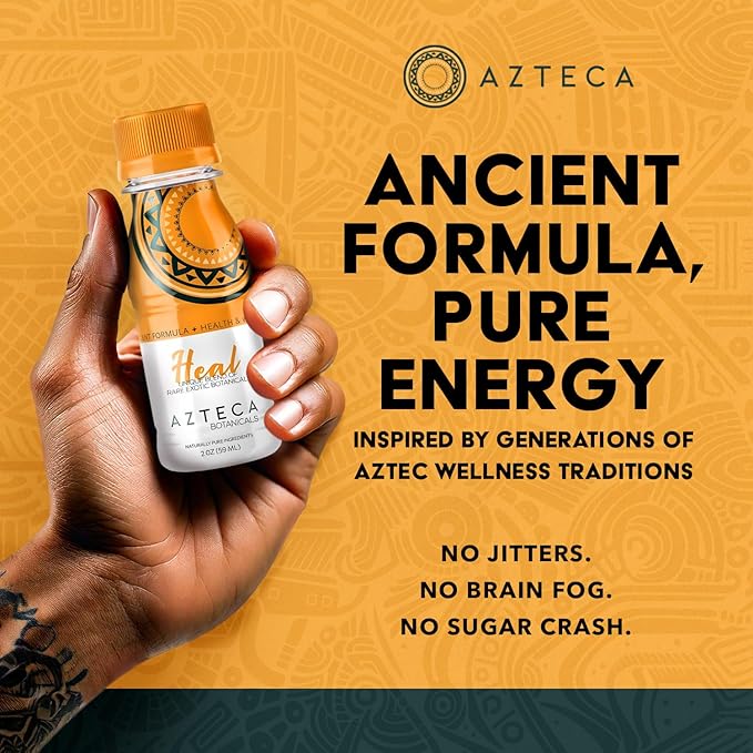 Azteca Health Organic Energy Shots - Wellness Shots, Natural Energy Shots, Health Shots, Vitamin Boost for Focus, Strength and Energy, Organic Energy Drink Made in the USA - Lemon Flavor 6pack 2Fl oz