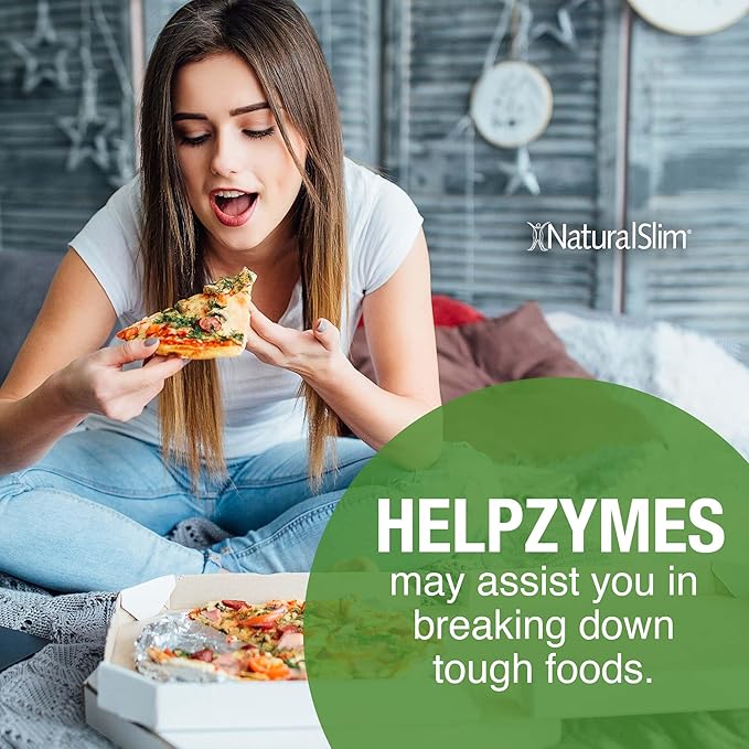 NaturalSlim Helpzymes Digestive Enzymes - Superior Digestion Supplements for Gut Health, Bloating & Gas Relief - Amylase, Bromelain, Lipase, Protease & Pancreatin with Betaine HCL - 100 Caps (Solo)