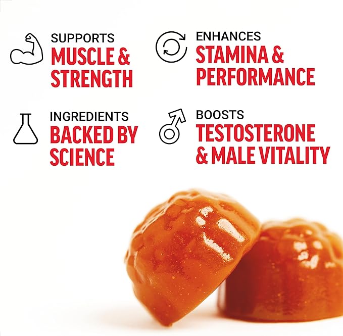 Force Factor Test X180 Gummies Testosterone Booster for Men with Tongkat Ali, Horny Goat Weed, Tribulus Terrestris, Fenugreek, & Black Maca, Supplement Men, Berry Punch, 60 Gummies, 1-Pack