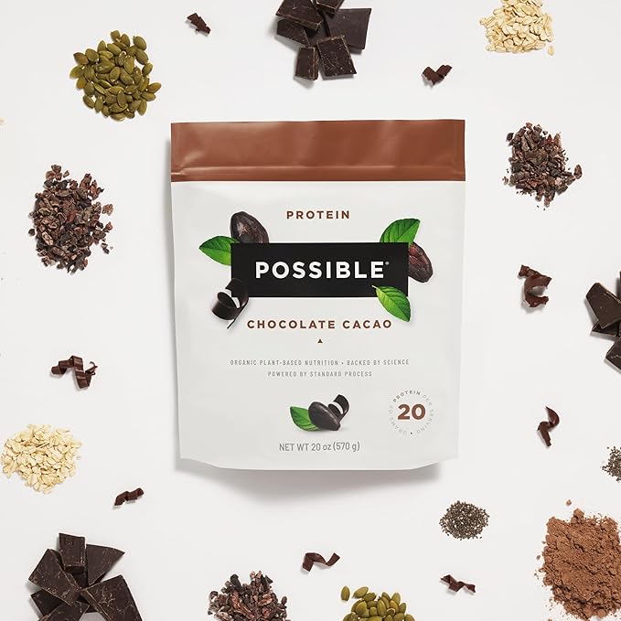 Possible Protein Powder Chocolate Cacao - 20g of Vegan, Plant-Based Protein Mix - Non-GMO, Non-Dairy, Gluten-Free - 3.5g of BCAAs - 9 Essential Amino Acids - 30-Day Supply - 2 Bag, 30 Servings